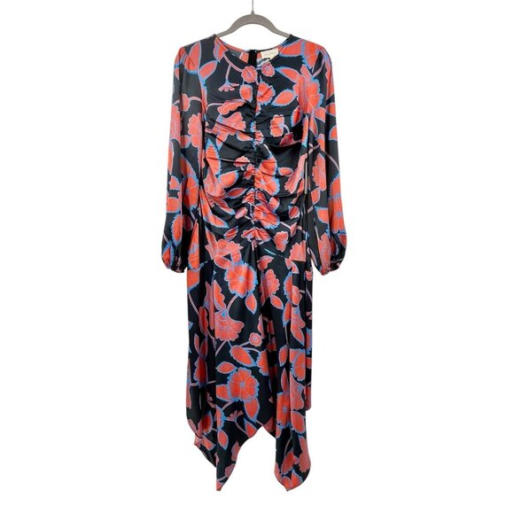 MELLODAY Dresses & Skirts - MELLODAY Women's Gray Orange Floral Silky Long Sleeve Maxi Dress NWT Small